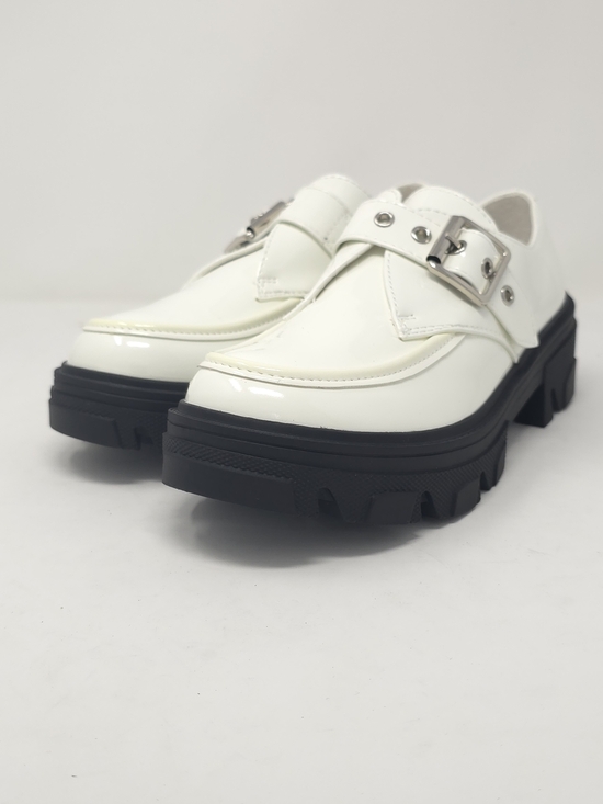 Shoes - White Chunky Platform Loafers Buckle Strap Lug Sole Slip On Casual Trendy